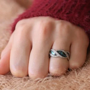 Bague  Argent Rhodié garanti nacre vert torsadé