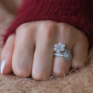 Bague  Argent Rhodié garanti  doubles fleurs soldeargent - 40%