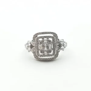 Bague  Argent Rhodié Garanti soldeargent - 40% carrée chargée