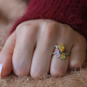 Bague  Argent Rhodié garanti 2 amandes champagnes soldeargent - 40%