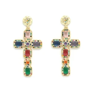 boucles d'oreilles croix strass