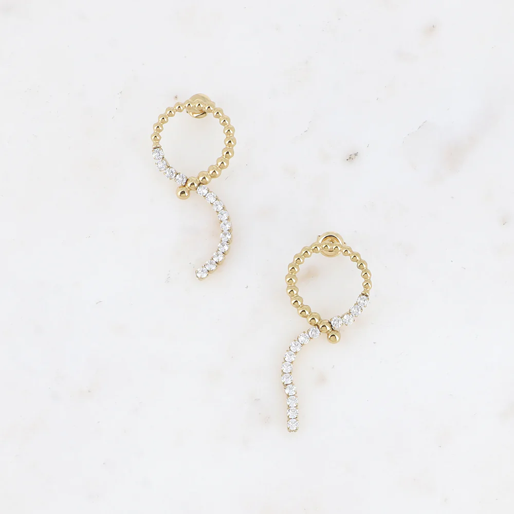 Boucles pendantes Yasmina - anneau effet bulle et chaîne rivière – Image 4