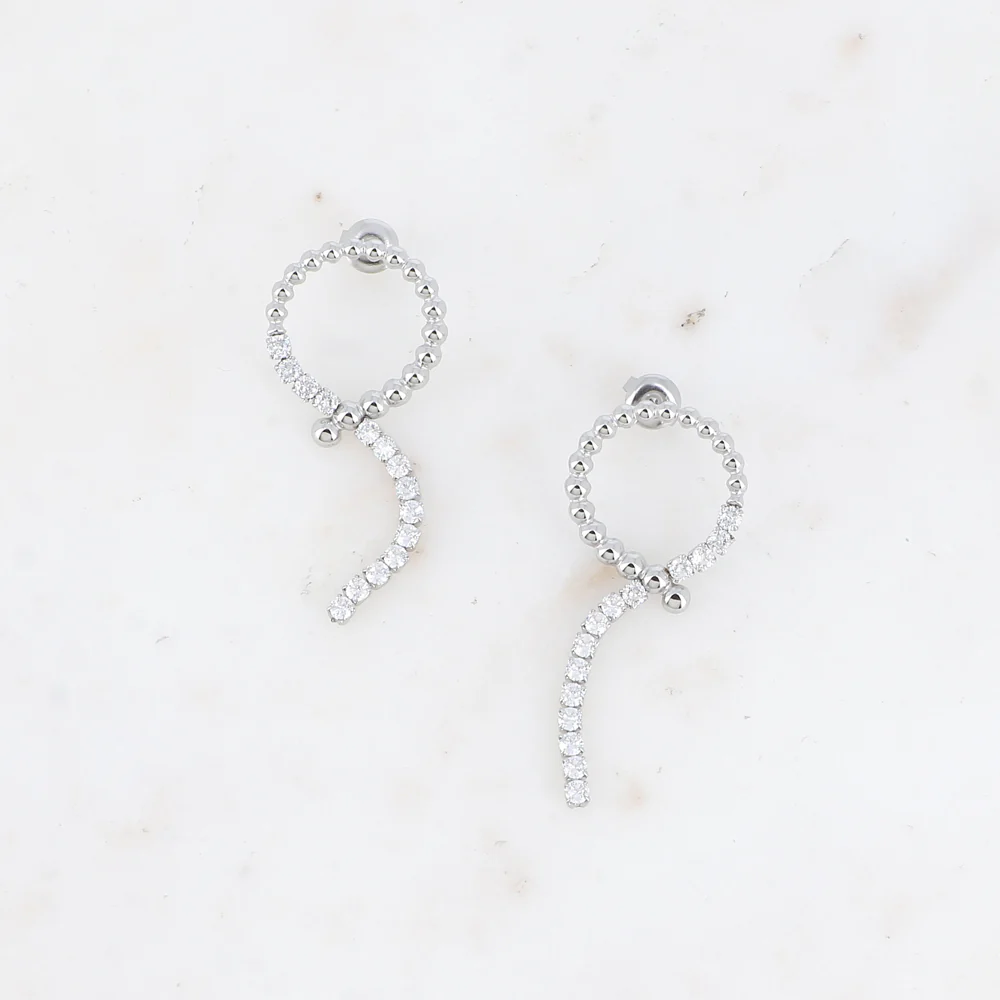 Boucles pendantes Yasmina - anneau effet bulle et chaîne rivière – Image 3