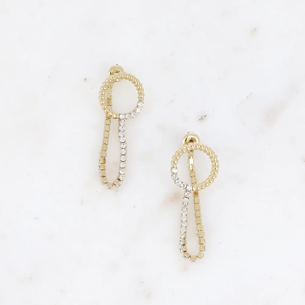 Boucles pendantes Solèna - anneau effet bulle et chaîne rivière accrochée au fermoir – Image 4