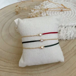 bracelet demi-chaîne demi-cordon et zircon- plaqué or