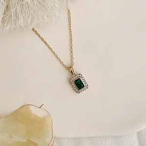 Collier médaille émeraude verte - plaqué or