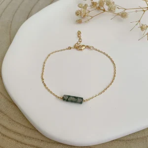 bracelet agate mousse - plaqué or