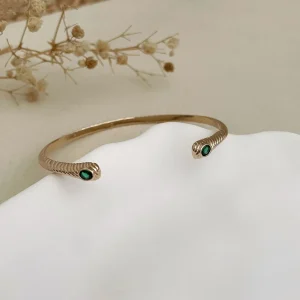 Jonc Zoé vert - plaqué or