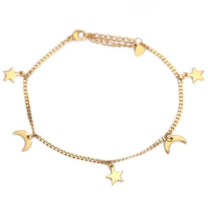 Gold anklet with moons and stars
