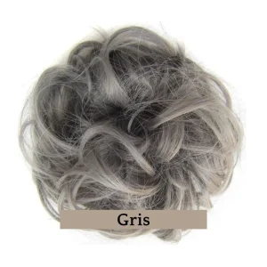 Faux Chignon Gris Effet Décoiffé - Postiche Volume Naturel Femme