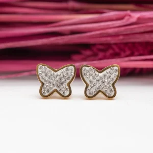 Boucle d'oreille acier Inoxydable papillon en pierres