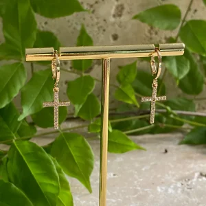 Mini créole croix all strass - gold filed - vendue à l'unité