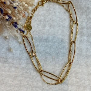 Bracelet, double chaine simple et large, acier doré