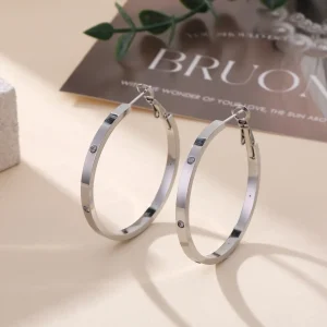 boucles d'oreilles créoles serti de zirconium 40mm argent