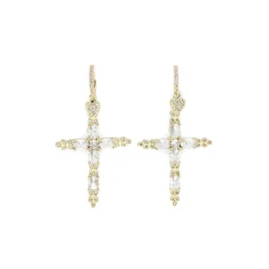 Mini Créoles coeur strass avant croix verre strass arrière